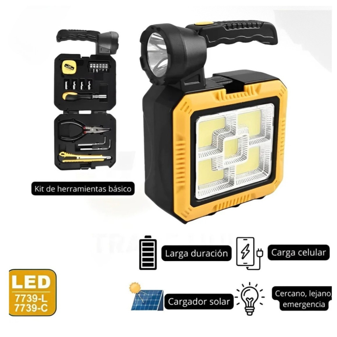 PowerLight™ – Linterna Recargable Solar con Kit de Herramientas