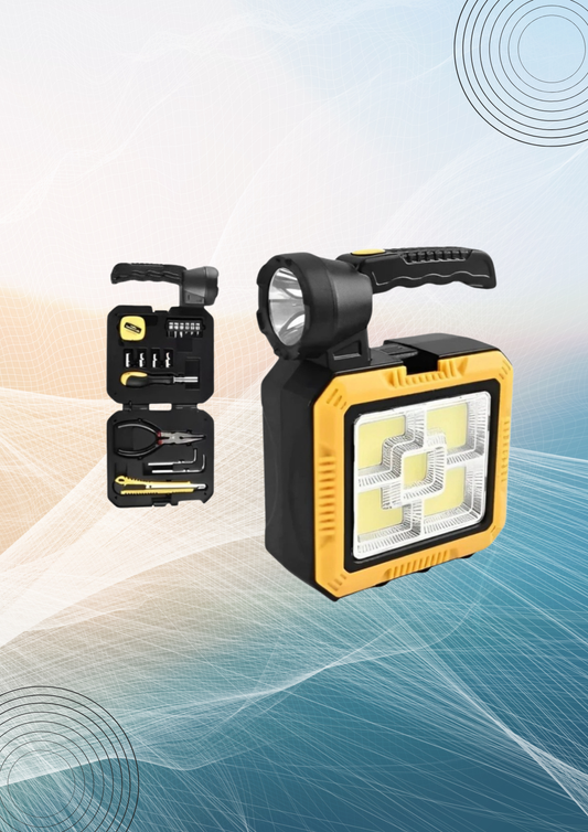 PowerLight™ – Linterna Recargable Solar con Kit de Herramientas